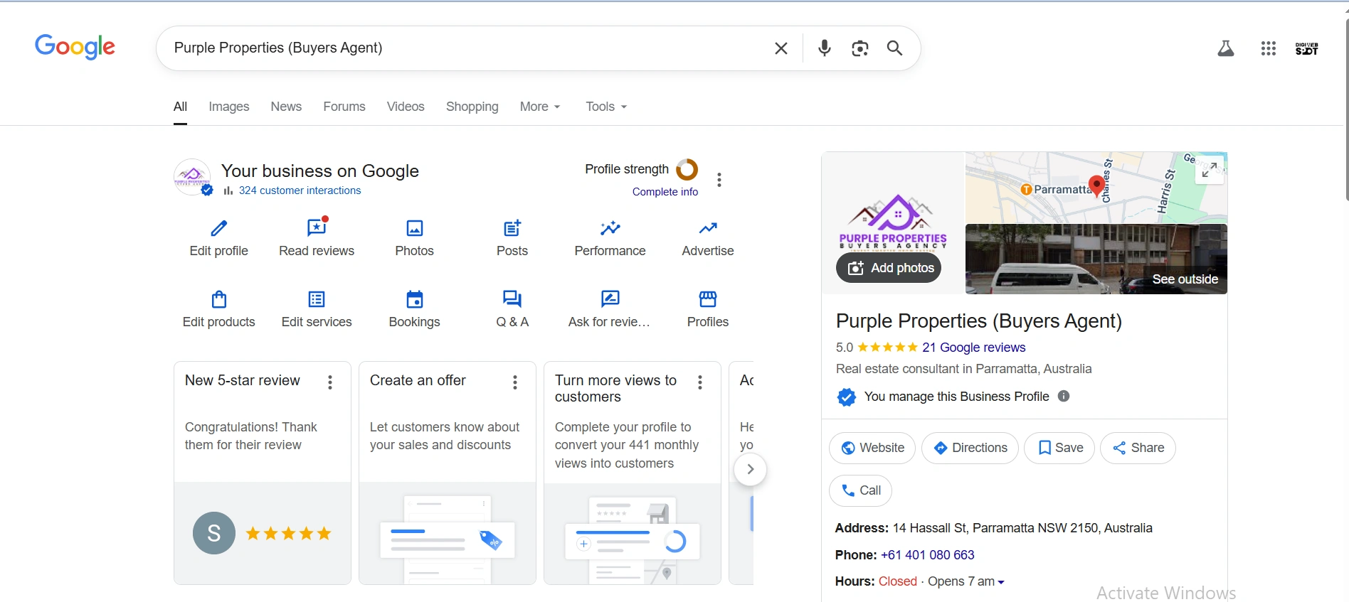 Purple Properties Google My Business dashboard